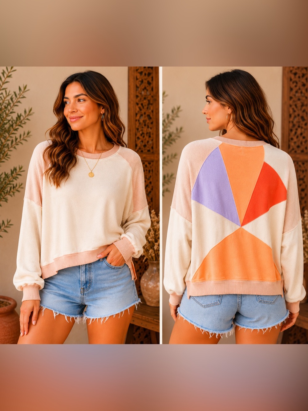 Free People FP Movement Colorblock Cotton Sweatshirt Size S